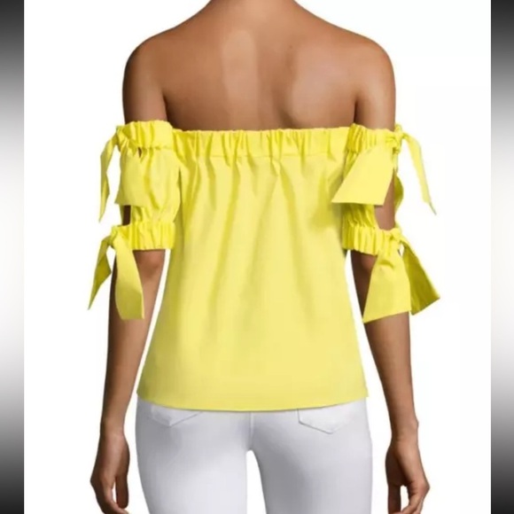 Milly Bow Sleeve Details Off-the-Shoulder Elasticized Neckline Yellow Top Sz S - Picture 1 of 8